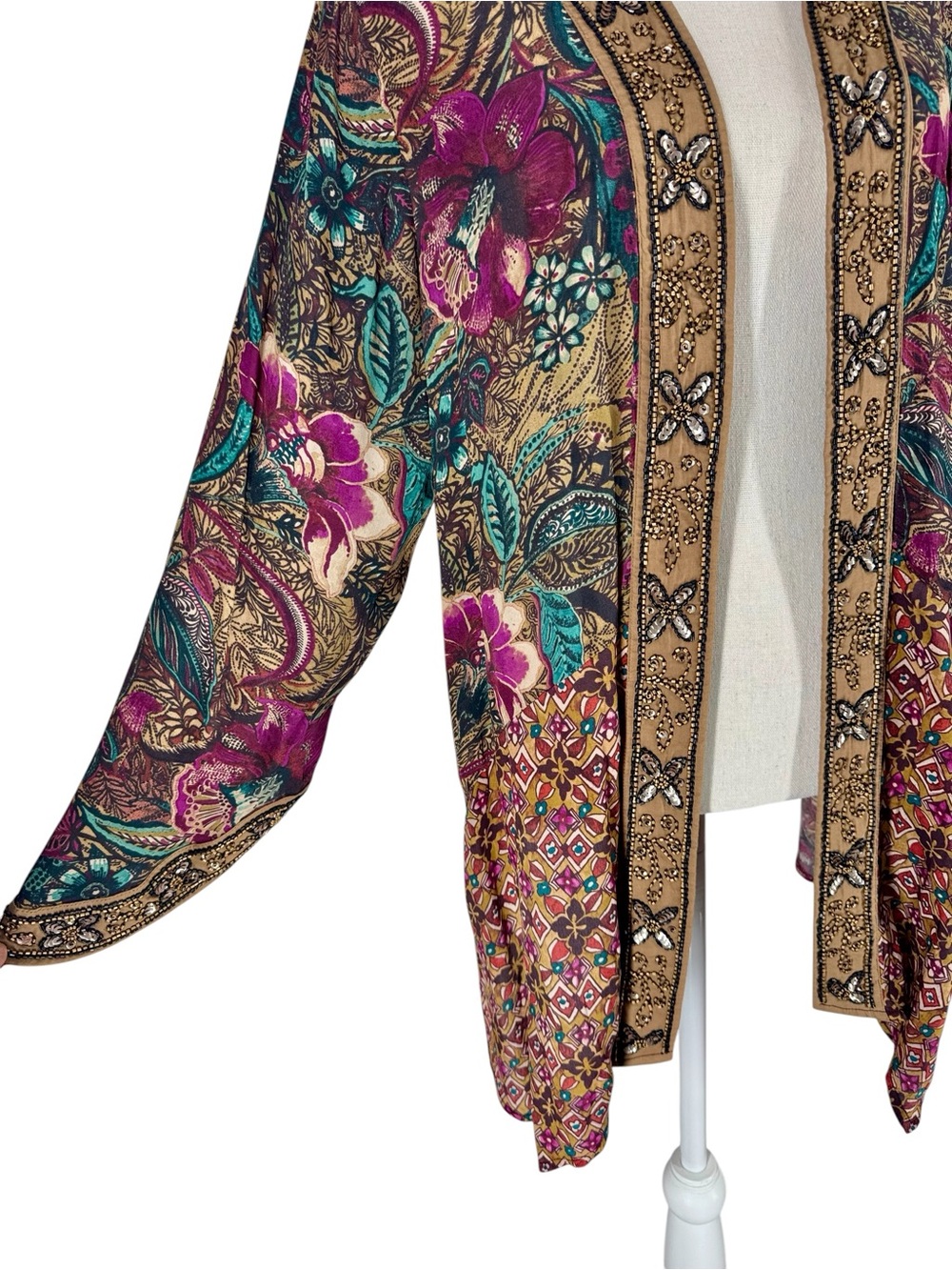 SOFT SURROUNDINGS Floral Beaded Ambrosia Topper Kimono Boho Fall Size XL - Picture 3 of 7
